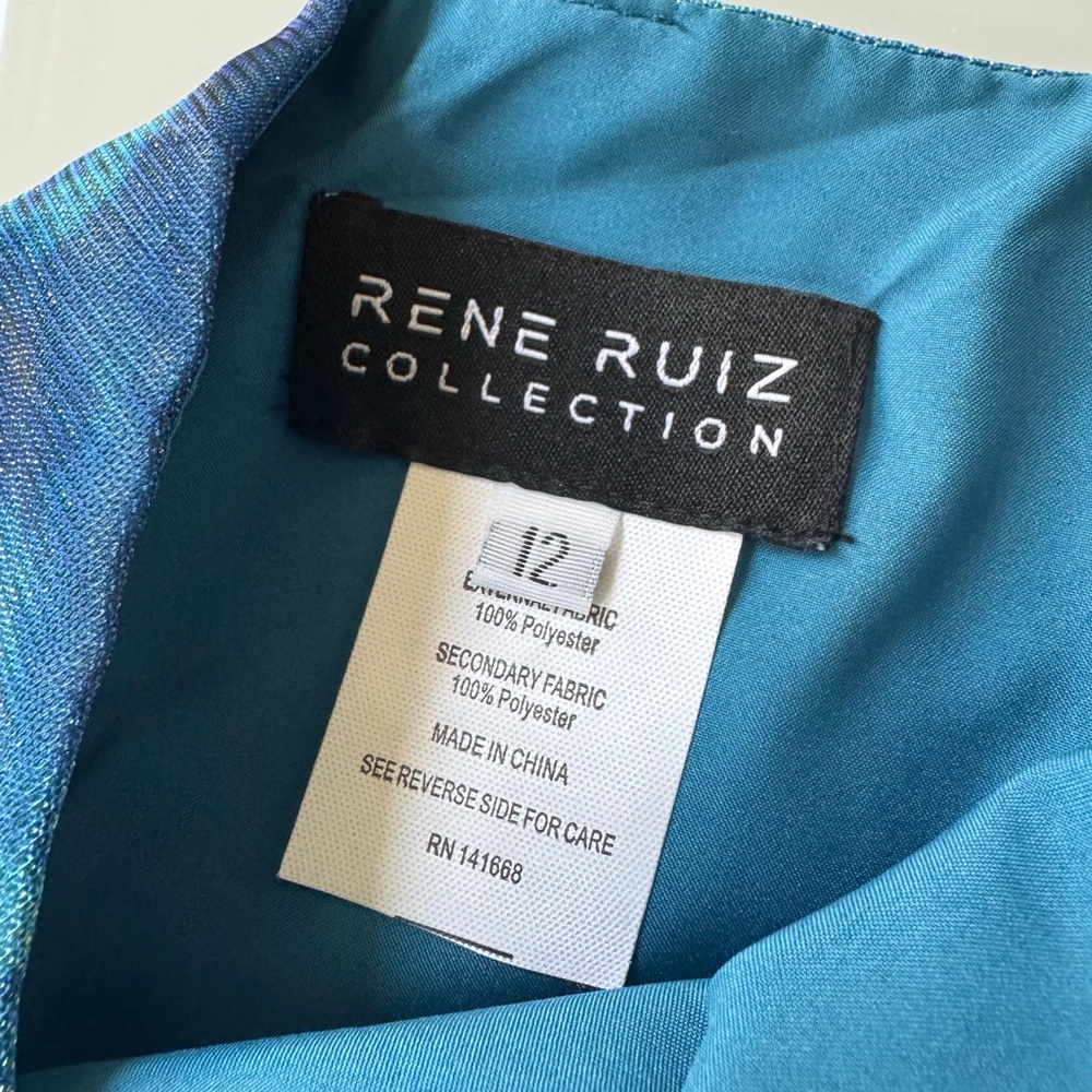 NWT Rene Ruiz Collection Blue Multi One-Shoulder Gown Size 12 - Picture 4 of 11